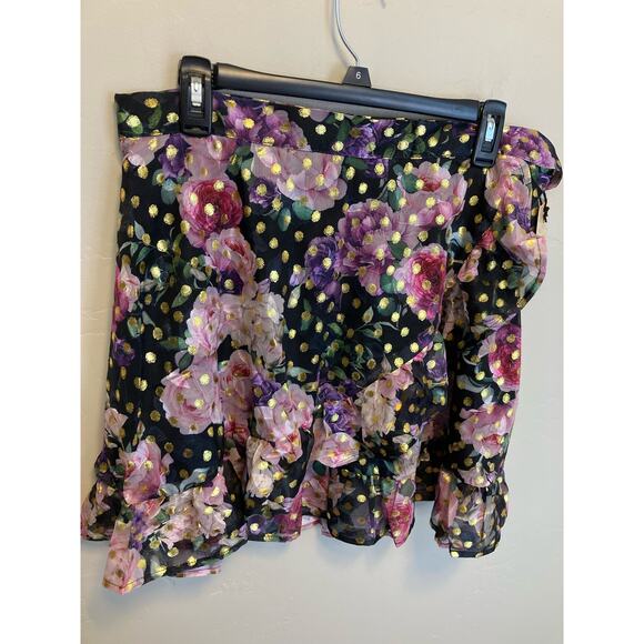 Smak Parlor Floral Gold Polka Dot True Wrap Ruffle Skirt NEW Size Large - Picture 5 of 13